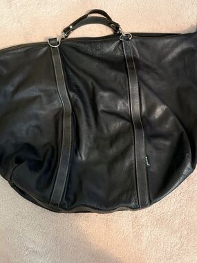 Vintage Rugby large black leather tote